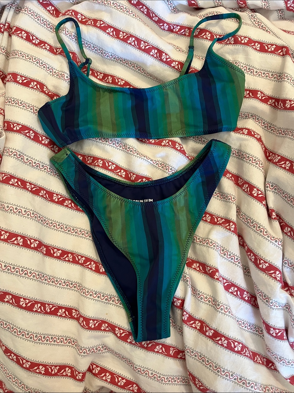 PacSun Green & Blue Striped Two-Piece Bikini